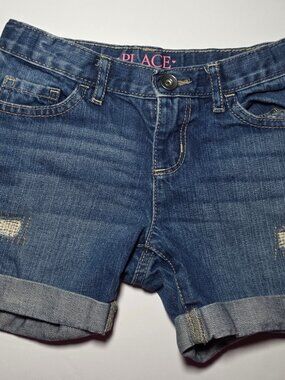 The Children's Place Girls Youth Distressed Blue Denim Shorts Size 6